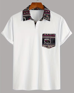Men's 100% Cotton Breathable for Shirt Color-Block Short Sleeve T-Shirt with Pocket Casual Sportswear Golf Shirt (180g) - Product Image 1