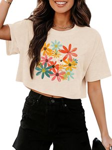 Camisetas Cortas de Verano para Mujer, Camisetas con Estampado Gráfico, Cuello Redondo, Camisetas Cortas Informales, Blusa Holgada Informal - Product Image 1