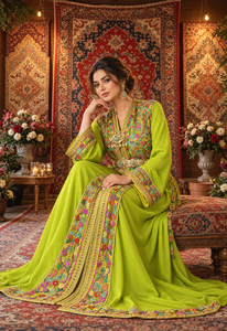 Lime Radiance Lime Green Plum Velvet <b>Moroccan</b> <b>Dress</b> Intricate Hand Embroidery Muslim Women Sophisticated Maxi Breathable - Product Image 4