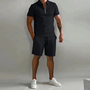 Mens 2-Piece <b>Knitted</b> Polyester/Cotton Solid T-Shirt <b>Set</b> Slim Fit Casual Summer Crew Neck Customized Printing 220-240g Fabric - Product Image 5