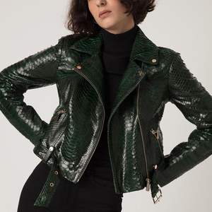 Chaqueta de Motociclista de Cuero Vacuno Genuino para Mujer, con Diseño de Piel de Serpiente con Relieve de Pitón, Transpirable, Estilo Vintage de Invierno - Product Image 2