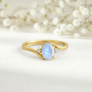Oval Moonstone Engagement <b>Ring</b> <b>Split</b> Shank CZ Band June Birthstone <b>Ring</b> 925 Sterling Silver Modern Style Gemstone Jewelry Gift - Product Image 5