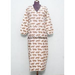 Bata Kimono de Algodón para Mujer, Estampado a Bloques, Lavable, Cómoda, Ropa de Dormir, Vestido de Dama de Honor, Bata de Playa, Hecha a Mano, Larga - Product Image 1