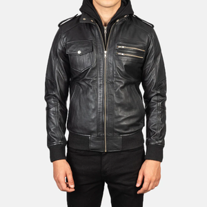 Men's Black Polyester Eco-friendly <b>Fur</b> <b>Trim</b> Moto Jacket Zipper Closure Crew Neck Slim Fit Regular Length Spring Wear - Product Image 5