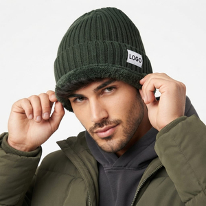 High Quality Unisex Beanie Warm <b>Sherpa</b> Fleece Lined Rib Knit Winter Wear <b>Hat</b> Custom Logo Wholesale Manufacture - Product Image 5
