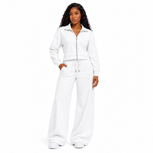 Ensemble assorti pour femme, pantalon palazzo streetwear moderne avec fermeture éclair, exportateur - Product Image 1