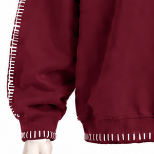 <b>Mens</b> <b>Burgundy</b> Stitched Border Distressed Crewneck Sweatshirt Loose Fit Long Sleeve Pullover Vintage Casual Streetwear Fashion - Product Image 5
