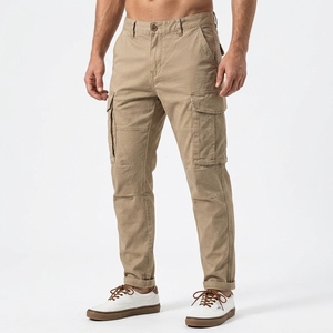 <b>Men's</b> High Waist Canvas <b>Cargo</b> Pants Multiple Pockets Workwear Style Breathable Straight Fit Spring Casual <b>Trousers</b> - Product Image 6