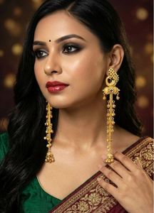 Pendientes Kashmiris de Aleación de Zinc con Baño de Oro Geométrico Pachi Kundan para Mujer, Lujosos, Tradicionales Indios, para Fiesta, con Borlas Largas y Cristales - Product Image 2