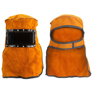Cowhide Split Leather Welding Hood With Neck Shoulder Drape Welding <b>Caps</b> FR Treated Material Head Protection Welders Hood - Product Image 5