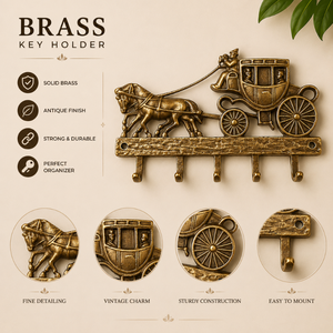 Vintage Brass Horse Carriage <b>Key</b> Holder <b>Wall</b> Mounted Decorative <b>Key</b> Rack with 5 <b>Hooks</b> Antique Organizer for Home Entryway Decor - Product Image 5