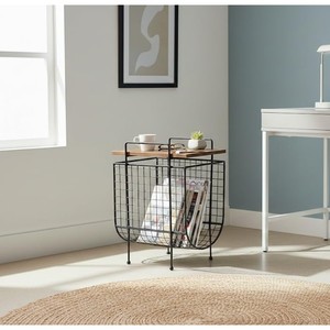 Mesa Auxiliar de Madera de Pino con Porta Revistas Metálico, Venta al Por Mayor |   Muebles de Almacenamiento Rústicos de la India - Product Image 2