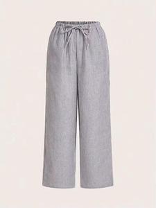 Pantalon cargo en satin marron, devant plat, taille élastique, coupe ample, longueur cheville, décontracté, hiver, femme, polyester, haute qualité - Product Image 5