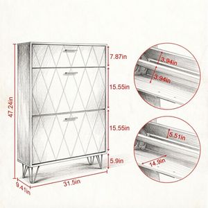 Scarpiera Moderna Classica, Semplice e Salvaspazio, in Alluminio e MDF, con Ripiani Regolabili per Casa o Hotel - Product Image 4