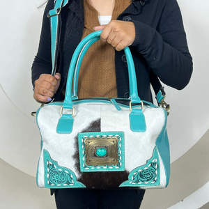 Sac de voyage mini personnalisé 2025 en cuir de vachette travaillé à la main avec pierre turquoise, sac à bandoulière pour homme et femme - Product Image 3