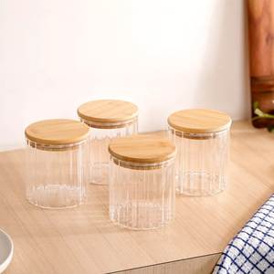 Pot de conservation alimentaire en verre avec couvercle en bois, cylindre hermétique, récipient de cuisine bohème, compatible micro-ondes, sans BPA, fabriqué à la main pour la fraîcheur - Product Image 6