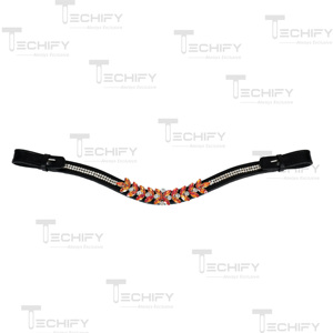 Luxury Crystal Horse Browband Black Leather Headstall with Orange Rhinestone Decoration for <b>Equestrian</b> Riding - Product Image 3