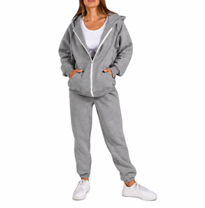 Ensemble de survêtement pour femmes avec sweat à capuche zippé et pantalon de jogging, vêtements de sport personnalisés en molleton de coton, ensemble deux pièces - Product Image 3