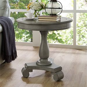 Rene Gray Round Wood Pedestal <b>Side</b> Table Elegant Coffee Tables Collection - Product Image 2