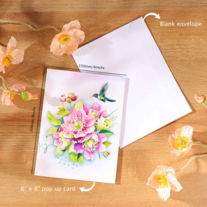 Best Seller Hummingbird Hellebore Flower 3D Pop Card Striped <b>Pattern</b> <b>Paper</b> Cutting Custom Design Handmade Hanoi Handicraft - Product Image 6