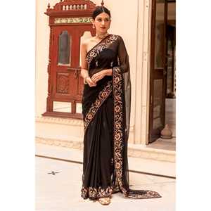 Robes de soirée Saree élégant pour les fêtes avec un travail complexe de broderie et de paillettes - Product Image 2