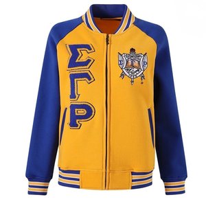 Sigma Gamma Rho Fleece Varsity <b>Jacket</b> Chenille Embroidery Greek Sorority Apparel Women Premium <b>Zip</b> <b>Up</b> - Product Image 1