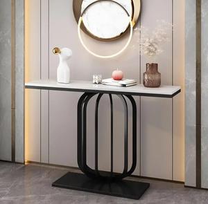 Modern Rectangle Marble Top <b>Console</b> <b>Table</b> With <b>Black</b> Metal Base Indoor Entryway Home Decor Accent Piece - Product Image 2