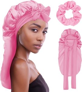 Satin Silk <b>Bonnet</b> for Women Adjustable Black Solid Color Hair Wrap for All Hairstyles Shower Use Four Seasons - Product Image 3