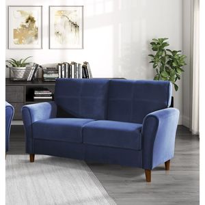 Tappezzeria di velluto blu moderno divano da soggiorno 1pc Comfort Loveseat felpato con schienali a ciuffo con struttura in legno massiccio - Product Image 1
