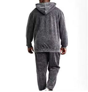 Oem Manufactures Fashion Acid Wash Tracksuit With Distressed Embroidery Solid Color Acid Wash <b>Track</b> <b>Suit</b> - Product Image 3