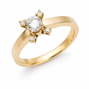 Bague de fiançailles classique solitaire en diamant, sertissage cathédrale tulipe, diamants d'appoint cachés, or 14 carats rhodié, certifiée IGI - Product Image 1