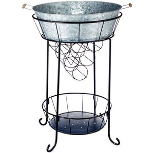 Bac à boissons rond en acier galvanisé moderne avec support en fer noir et étagère inférieure, décoration vintage style ferme pour événements intérieurs et extérieurs - Product Image 6