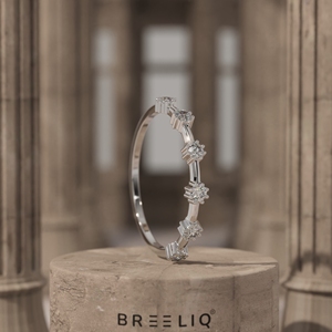 Geometric Cluster Lab Grown Diamond Ring in 14K Solid Gold Modern Bar Set Round Diamond Wedding Band Minimal Designer <b>Stack</b> Ring - Product Image 1