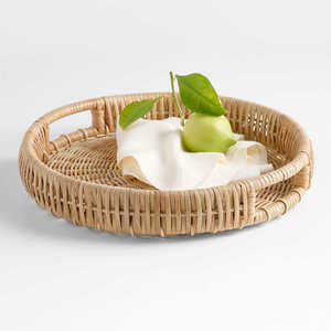 Plateau rond en rotin tressé fait main, panier de rangement écologique pour l'organisation et le style de la table de salon – Vente directe usine en gros - Product Image 2