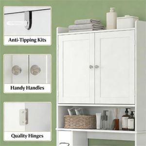 Armoire de rangement blanche pour salle de bain, étagères de toilette - Product Image 4