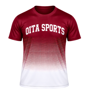 Maroon and <b>White</b> Gradient Sublimation <b>T</b> <b>Shirt</b> Men Short Sleeve Crew Neck Custom Printed Sports Training Performance Athletic - Product Image 1