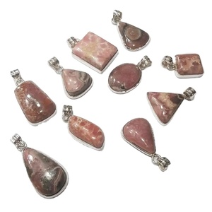 Colgante Unisex de Rodocrosita Natural con Engaste Minimalista en Plata de Ley 925, Forma de Paz, Regalo Ideal - Product Image 1