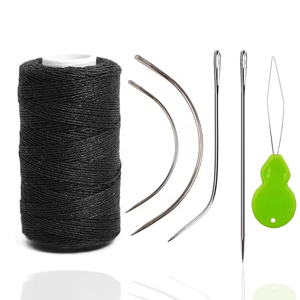 Kit de tissage d'extensions capillaires en gros, bobine de fil en nylon noir avec aiguilles courbées de type C et droites, et outil enfile-fil - Product Image 1