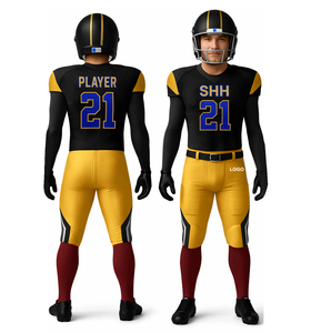 Ensemble de maillot et pantalon de football américain sublimé personnalisé SHH pour homme, noir et or, style ajusté, anti-humidité - Product Image 1