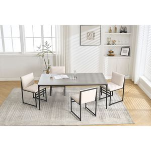 Juego Moderno de 2 Sillas de Comedor Tapizadas en Lino con Estructura de Hierro Minimalista, Respaldo y Cojines Color Marfil - Product Image 3