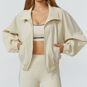 Long Sleeve Yoga <b>Jacket</b> for Women Full Zip up Lightweight Nylon Spandex Blend Skinny Fit Breathable <b>Workout</b> Training Front Logo - Product Image 6