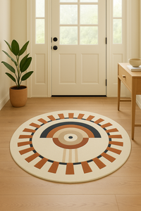 Tapis en laine rond tufté à la main de luxe, motif marron et blanc, pour la décoration intérieure, cadeau du Nouvel An, fabriqué en Inde - Product Image 3