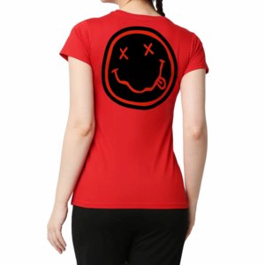 Women's Red Punk Style T-<b>Shirt</b> With UK Flag Guitar Print <b>Flame</b> Design Slim Fit Crew Neck Short Sleeve 100% Polyester Jersey - Product Image 2