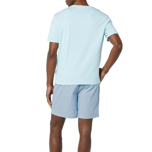 Ensemble T-shirt col en V bleu clair et short uni pour homme, en polyester tricoté respirant, séchage rapide, tenue décontractée d'été - Product Image 2
