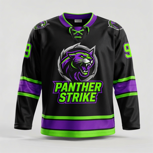 Camiseta de Hockey sobre Hielo Panther Strike para Hombre, Manga Larga, Sublimada, Absorbente de Humedad, Poliéster, Ropa Deportiva, Corte Regular - Product Image 1