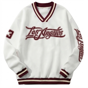 Sudadera con Cuello en V Los Ángeles, Blanca y Marrón, Talla 3, de Algodón Tejido, Estilo Holgado, para Hombre, Informal, para Otoño - Product Image 1