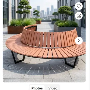 <b>Large</b> Circular Tree Surround Garden Bench using Wooden Slatted Seat and <b>Black</b> Metal <b>Frame</b> for Park Patio Lawn Public Seating - Product Image 2