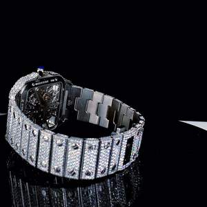 นาฬิกาเพชรฮิปฮอปแบบอัตโนมัติ ETA ประดับเพชรหรูหรา สายสแตนเลสสตีล ระบบจักรกล ประดับเพชร VVS มอยส์ซาไนต์ - Product Image 4