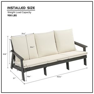 Conjunto de Sofá de Jardín de 3 Plazas HIPS Gris/Beige con Cojines para Terraza, Piscina, Patio - Muebles de Exterior - Product Image 3