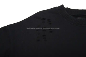 Sudaderas con capucha personalizadas de calidad de lujo para hombre, Sudadera de cuello redondo con borde crudo, sudaderas de cuello redondo con lavado ácido Vintage desgastadas - Product Image 6